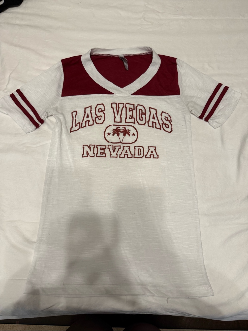 White & Maroon 'Las Vegas Nevada' V-neck Tee
